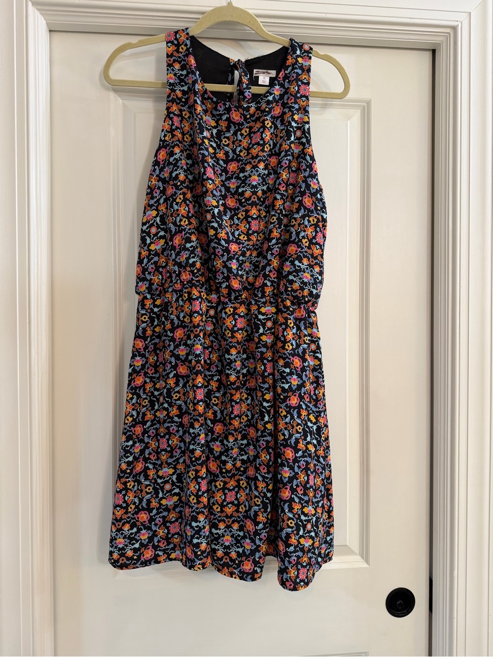 Xhilaration Navy Floral Sleeveless Dress with Pink and Orange Flowers